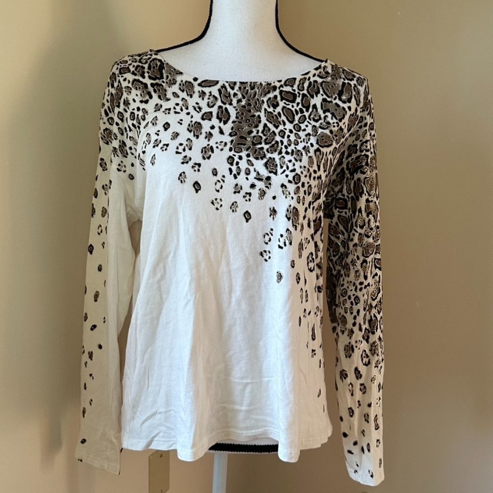 *CHICO'S* Tan x Animal Print Fashion Long Sleeve Top Size 0